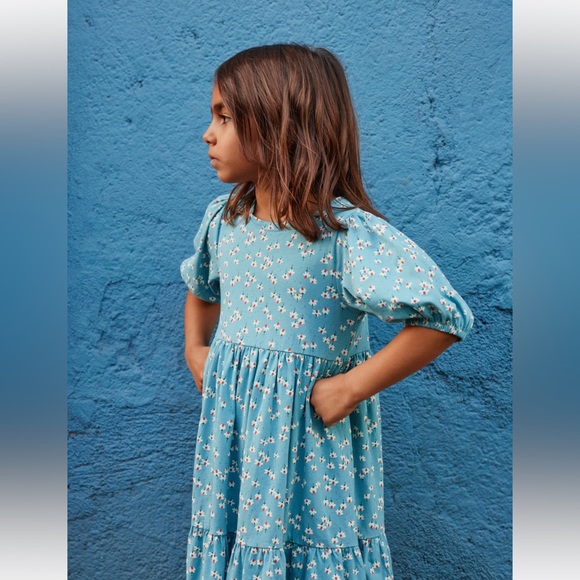 Tea Collection - Flowy Tiered Midi Dress - Mexican Hat Floral in Blue - Picture 7 of 12